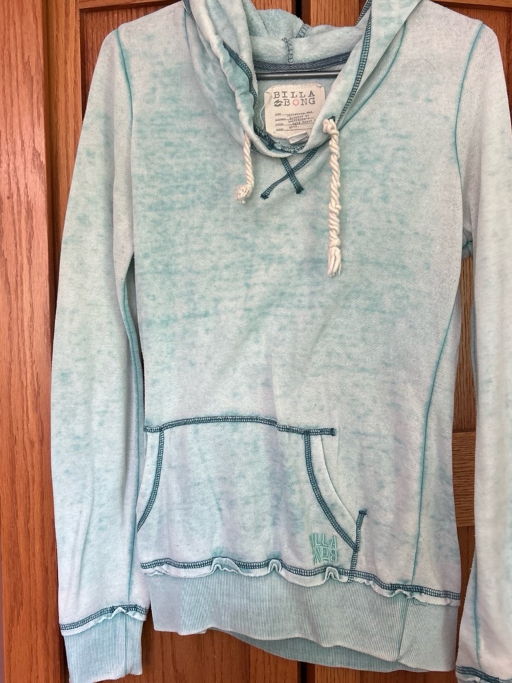 Billabong Light Aqua Pullover Hoodie with Rope Drawcord